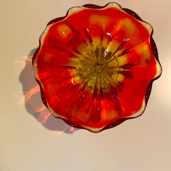 ❤️ Mid-Century Viking Glass Georgian Honeycomb, Orange to Red Glass Vase/Compote - Picture 4 of 12